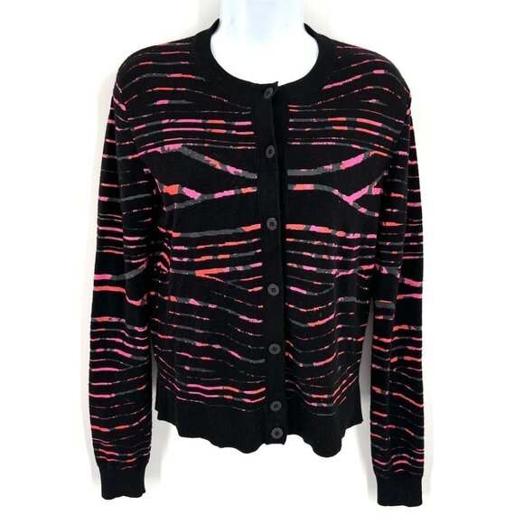 Kenzo Black Wavy Stripe Cardigan‎ Sweater Modern Rainbow Scratch Art Size S - Picture 1 of 9